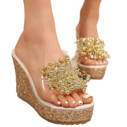 Women's Wedge Platform Sandals Metal Flower High Heels Fashion Casual