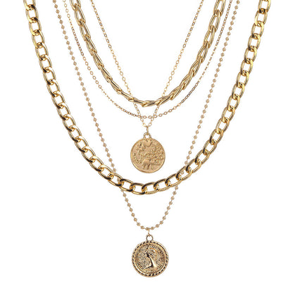 European And American New Multi-layer Round Plate Pendant Necklace