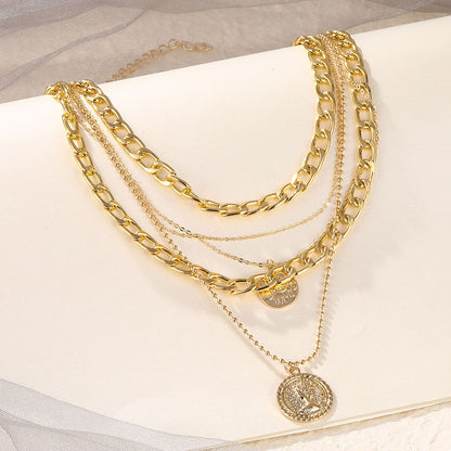 European And American New Multi-layer Round Plate Pendant Necklace