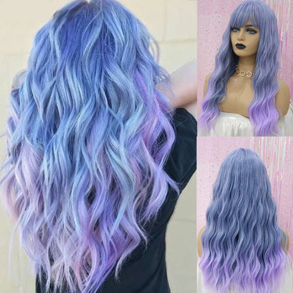 Qi Bangs Purple Silk Gradual Change Chemical Fiber Wig