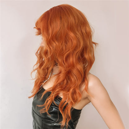 Orange Long Curly Hair With Bangs Wig