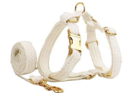 White Lace Pet Vest Dog Collar Dog Wedding Dog Leash